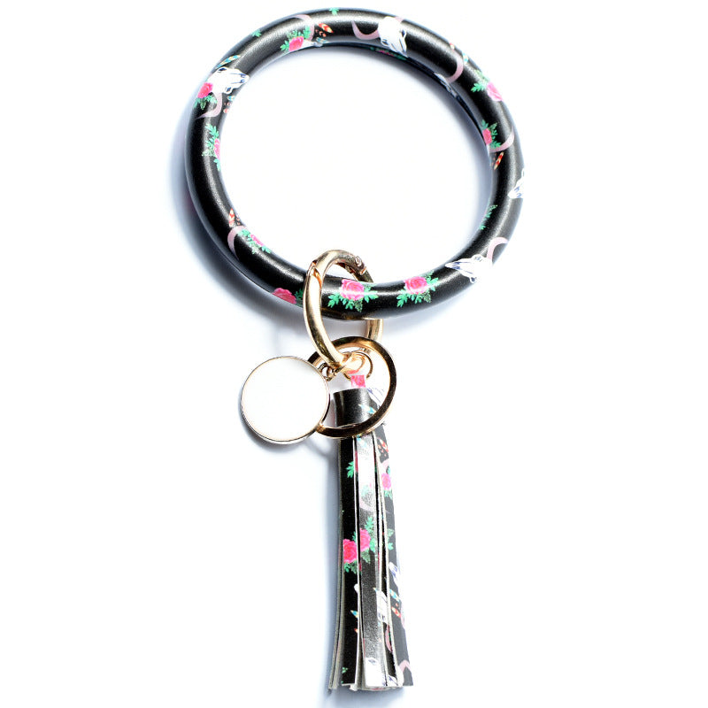 Wholesale Tie-dyed Bee Chrysanthemum Flag Simple Pu Leather Bracelet Keychain